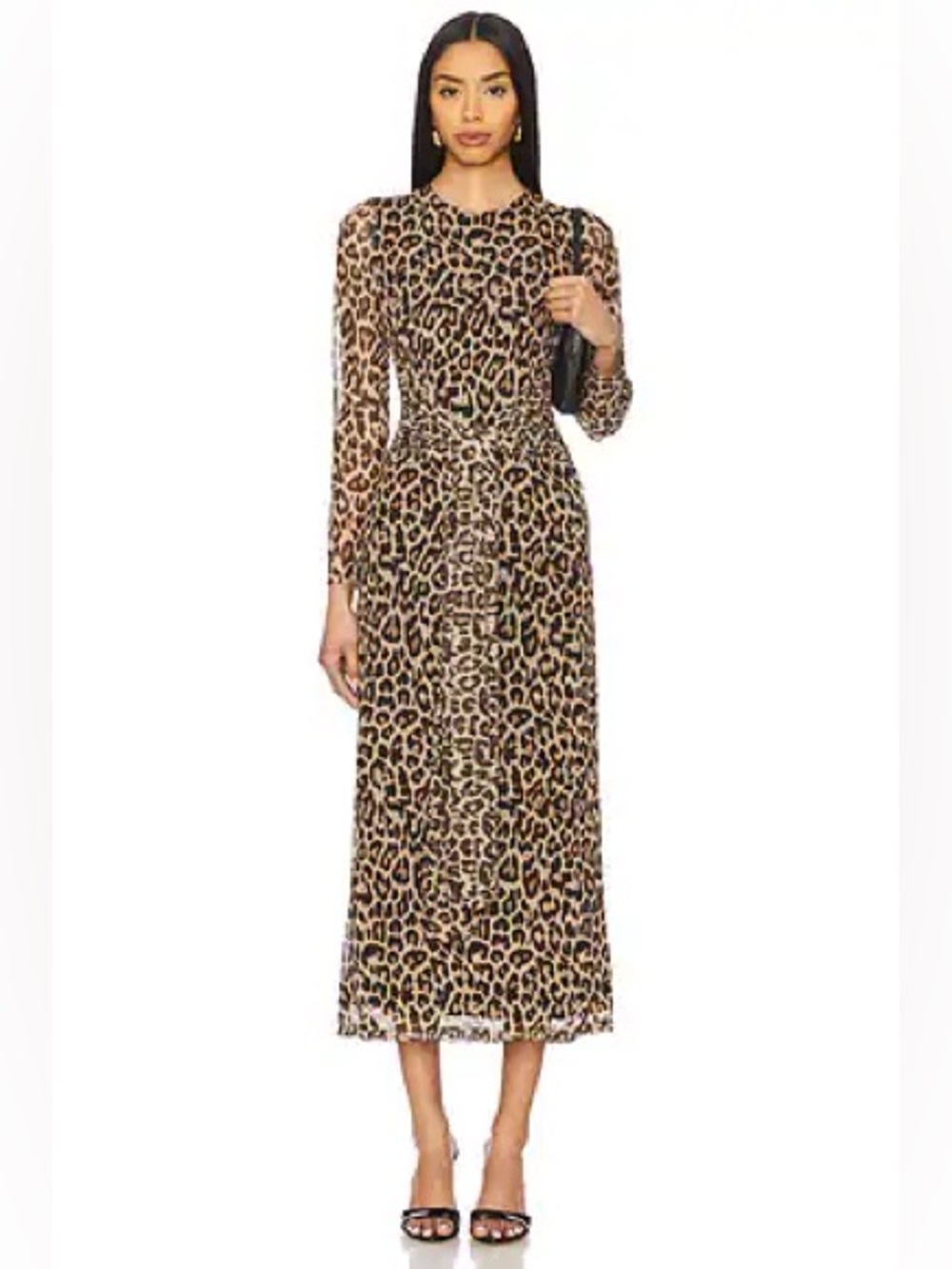 Zara Leopard Print Long Sleeve Midi Dress - Brown/Black